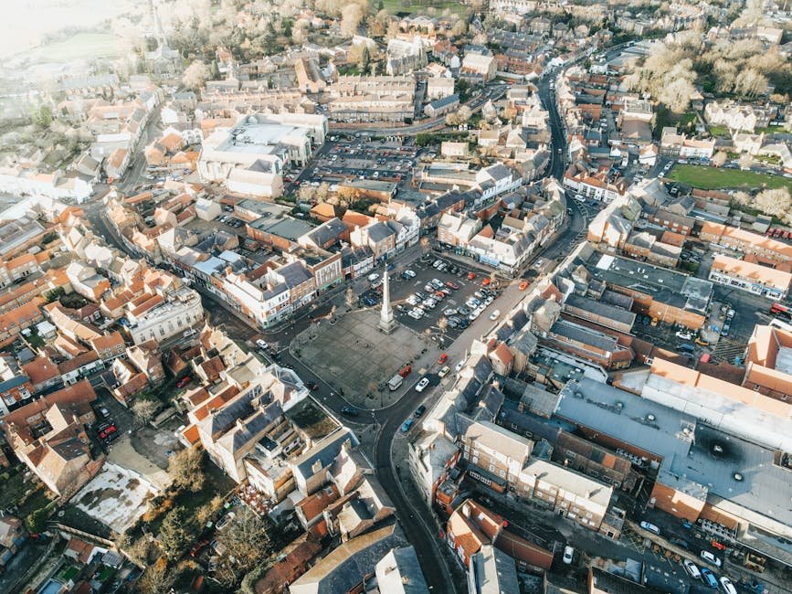Aerial view of a Norfolk market town centre