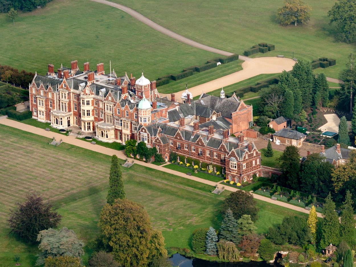 Sandringham House from the air, two miles from Dersingham