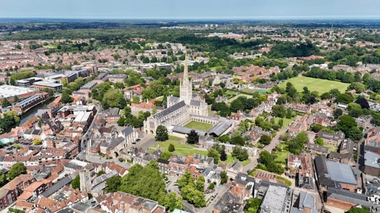 Norwich skyline with the cathedral spire, the centre of gravity for Norfolk schooling