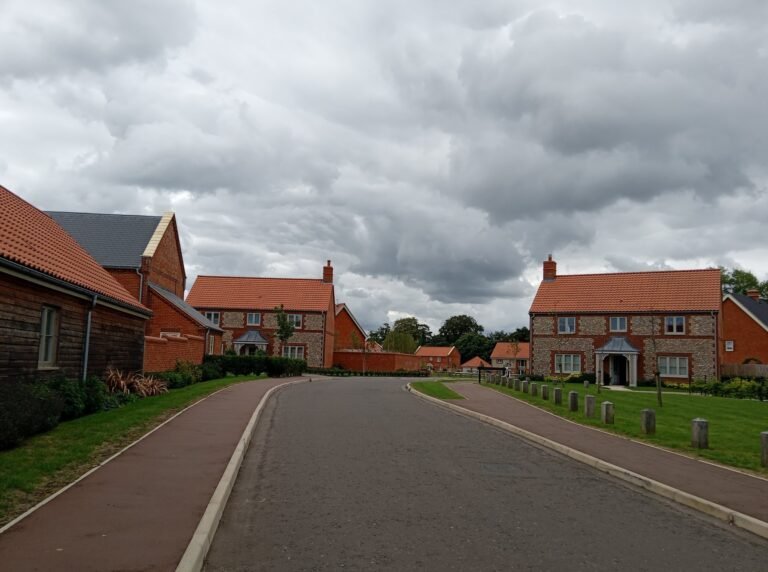 A street of new brick and flint houses with pantile roofs at Docking, west Norfolk